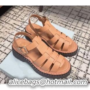 Grade Prada Calf Leather Strap Sandals Brown 2025 PR042401
