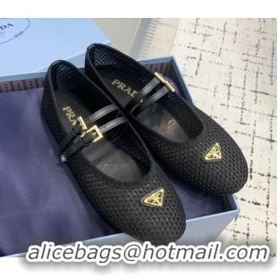 Classic Hot Prada Mesh fabric ballerinas flat Black 2025 1F915N