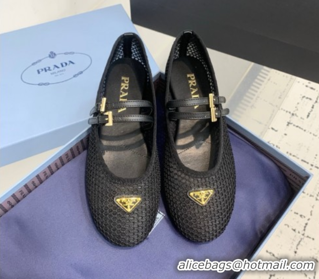 Classic Hot Prada Mesh fabric ballerinas flat Black 2025 1F915N
