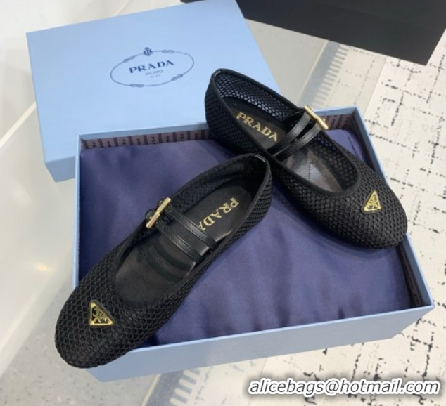Classic Hot Prada Mesh fabric ballerinas flat Black 2025 1F915N