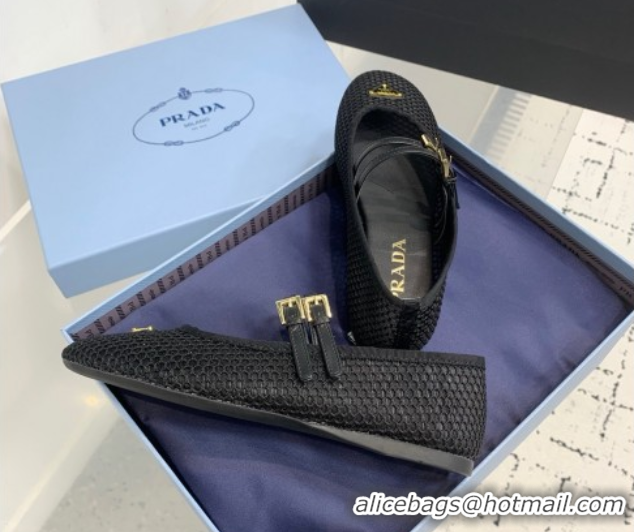Classic Hot Prada Mesh fabric ballerinas flat Black 2025 1F915N