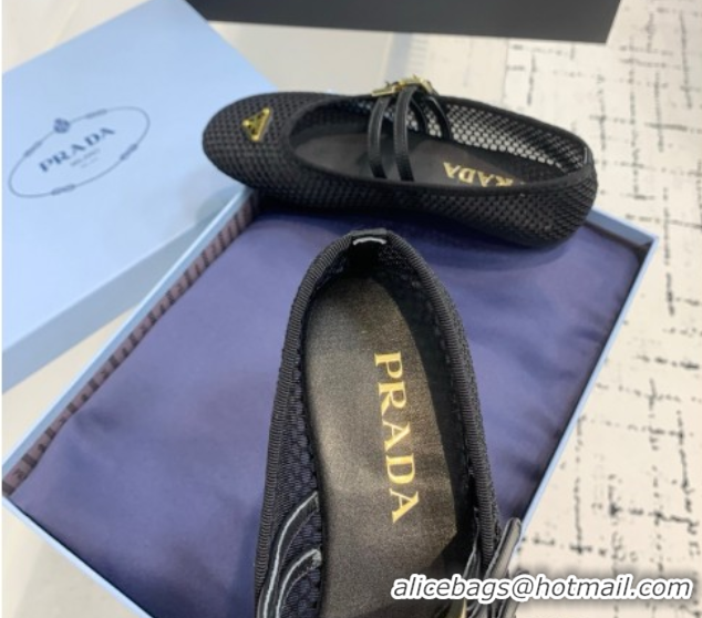 Classic Hot Prada Mesh fabric ballerinas flat Black 2025 1F915N