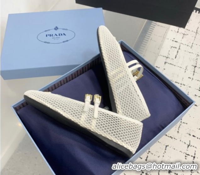 Hot Style Prada Mesh fabric ballerinas flat White 2025 1F915N