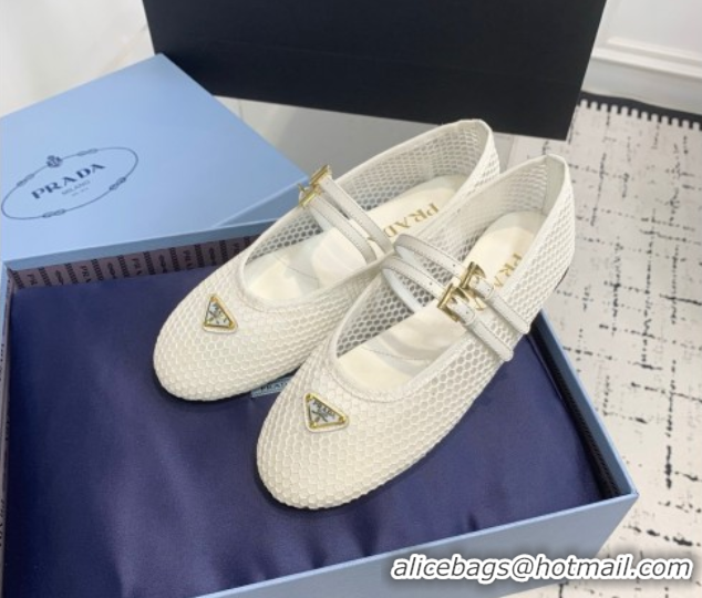Hot Style Prada Mesh fabric ballerinas flat White 2025 1F915N
