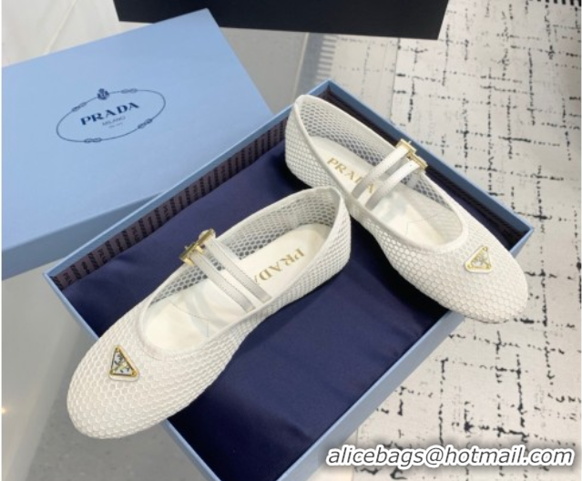 Hot Style Prada Mesh fabric ballerinas flat White 2025 1F915N