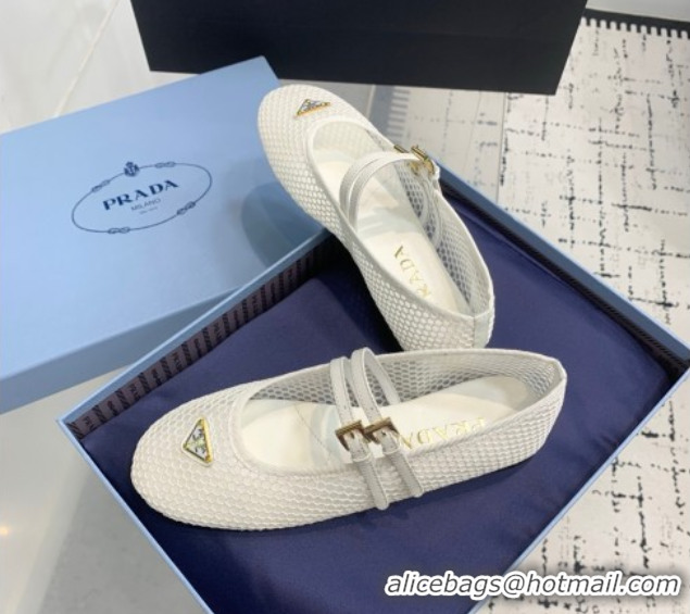 Hot Style Prada Mesh fabric ballerinas flat White 2025 1F915N