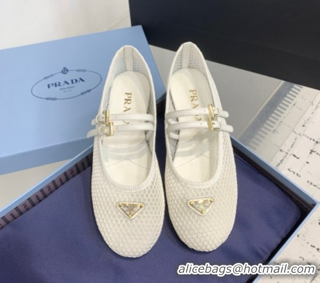 Hot Style Prada Mesh fabric ballerinas flat White 2025 1F915N