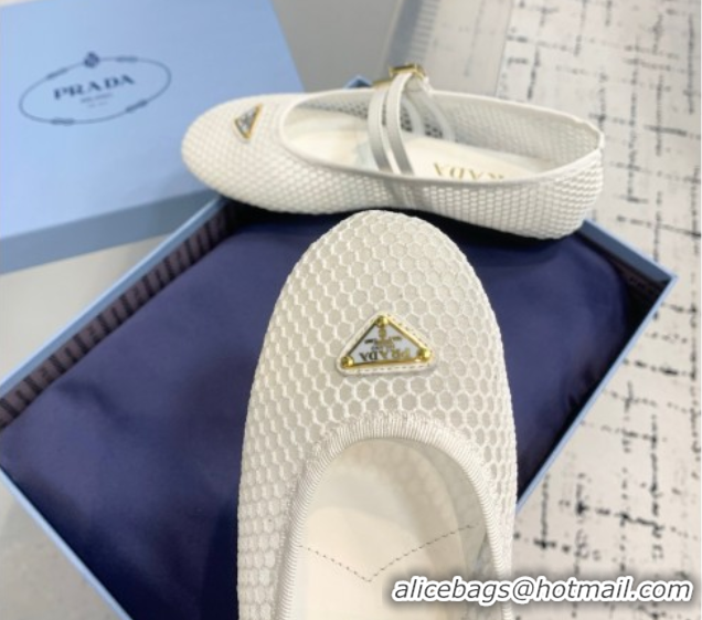 Hot Style Prada Mesh fabric ballerinas flat White 2025 1F915N