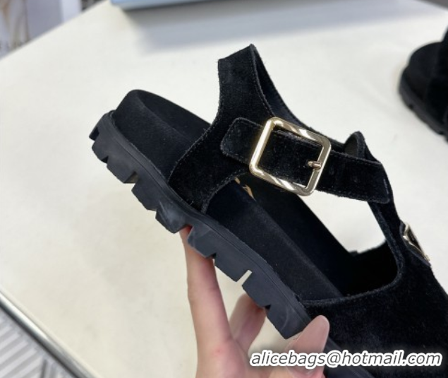 Low Price Prada Suede Open Back Shoes Black 2025 PR042402