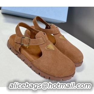 Grade Quality Prada Suede Open Back Shoes Brown 2025 PR042402