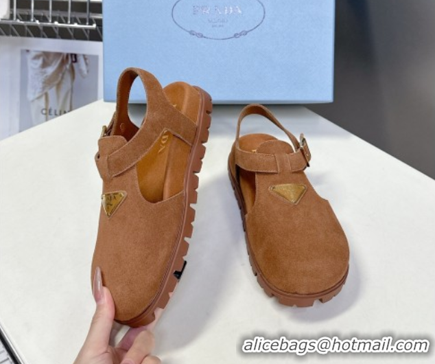 Grade Quality Prada Suede Open Back Shoes Brown 2025 PR042402