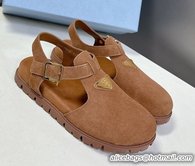 Grade Quality Prada Suede Open Back Shoes Brown 2025 PR042402