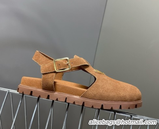 Grade Quality Prada Suede Open Back Shoes Brown 2025 PR042402