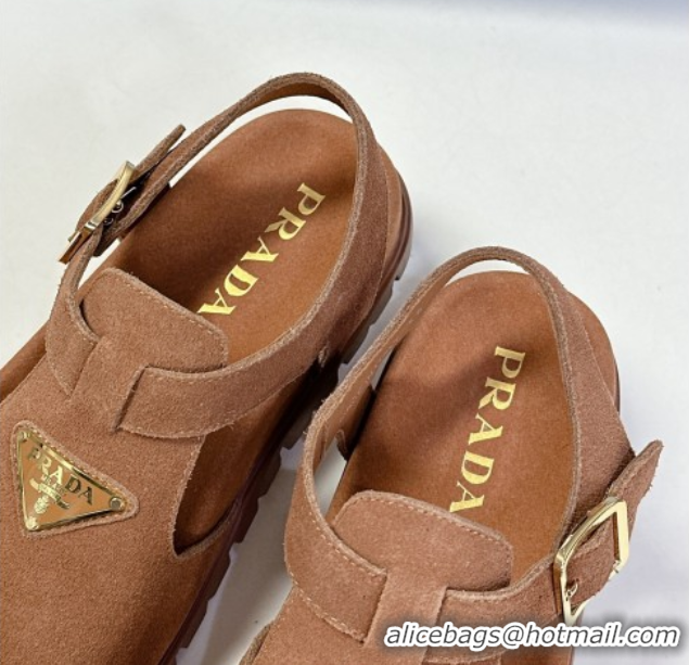 Grade Quality Prada Suede Open Back Shoes Brown 2025 PR042402