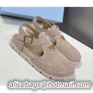 Most Popular Prada Suede Open Back Shoes Beige 2025 PR042402