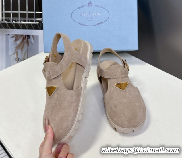 Most Popular Prada Suede Open Back Shoes Beige 2025 PR042402