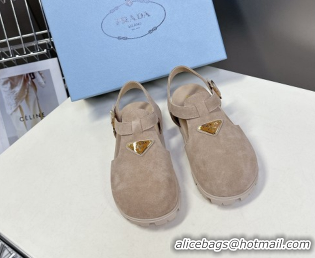 Most Popular Prada Suede Open Back Shoes Beige 2025 PR042402