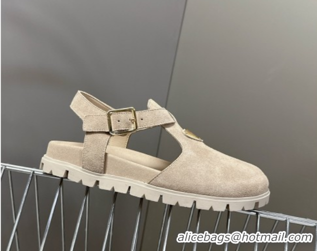 Most Popular Prada Suede Open Back Shoes Beige 2025 PR042402