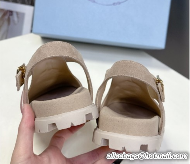 Most Popular Prada Suede Open Back Shoes Beige 2025 PR042402