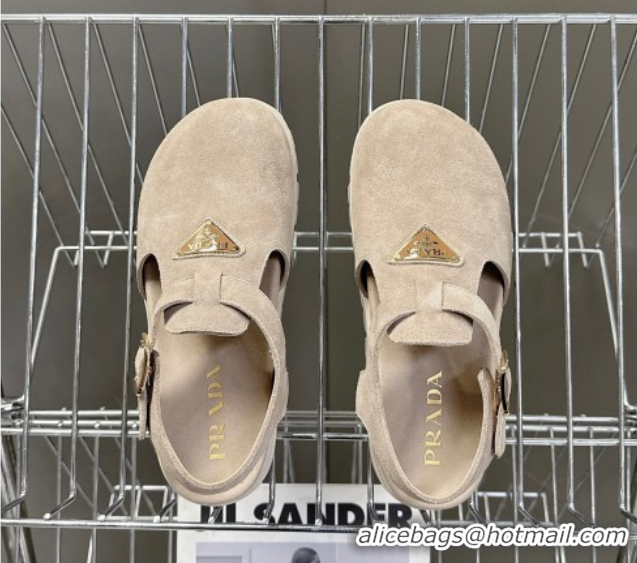 Most Popular Prada Suede Open Back Shoes Beige 2025 PR042402