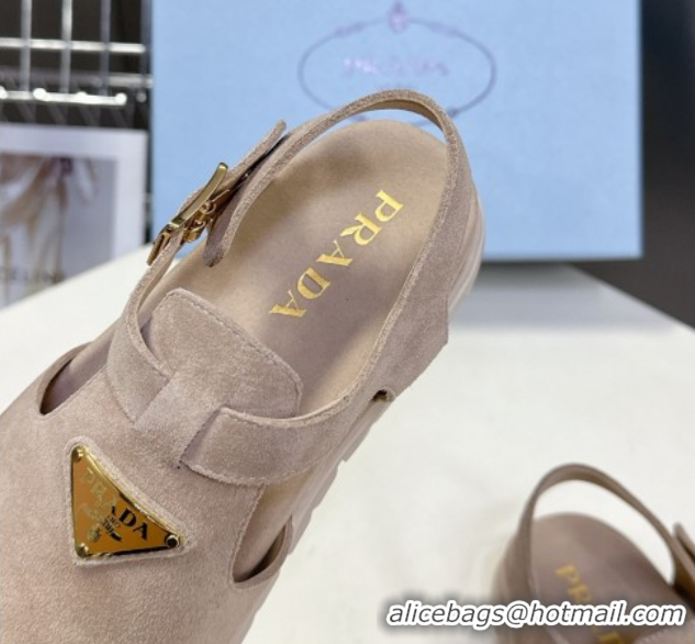 Most Popular Prada Suede Open Back Shoes Beige 2025 PR042402