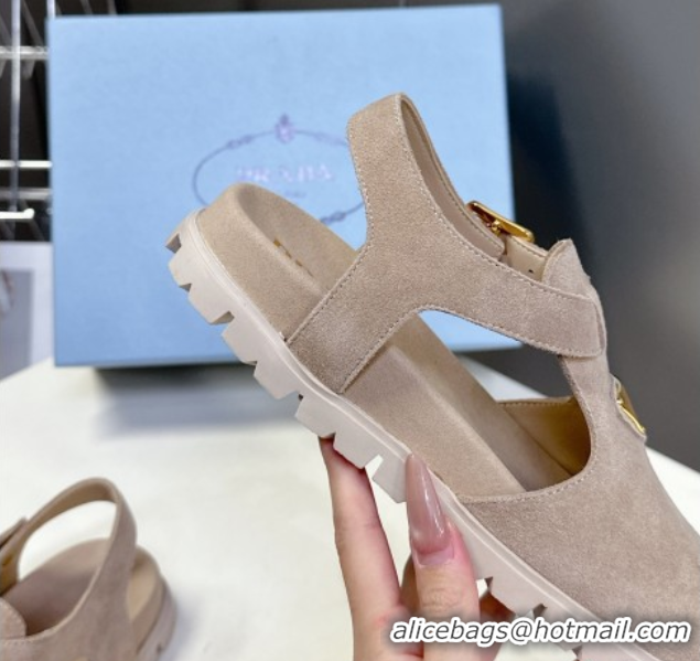 Most Popular Prada Suede Open Back Shoes Beige 2025 PR042402