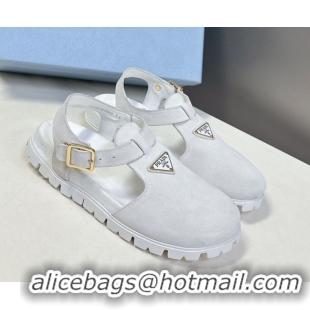 Best Grade Prada Suede Open Back Shoes White 2025 PR042402