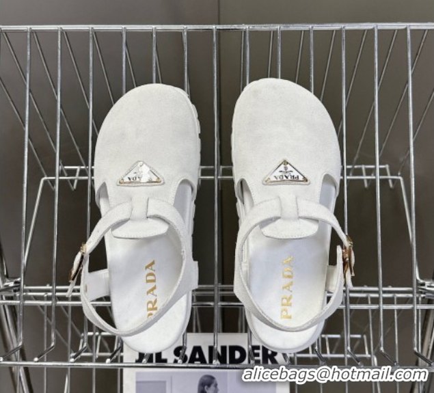 Best Grade Prada Suede Open Back Shoes White 2025 PR042402