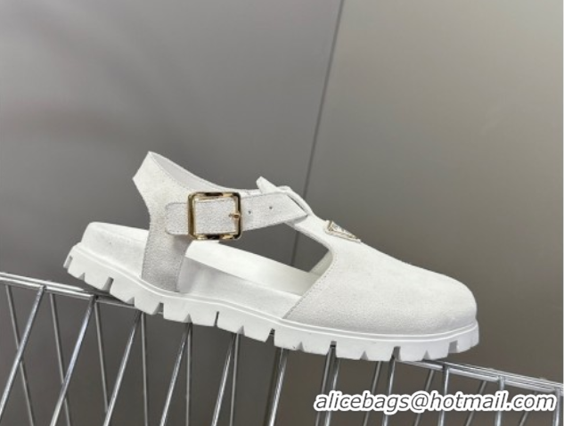 Best Grade Prada Suede Open Back Shoes White 2025 PR042402