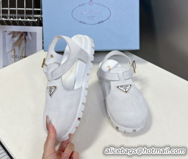 Best Grade Prada Suede Open Back Shoes White 2025 PR042402