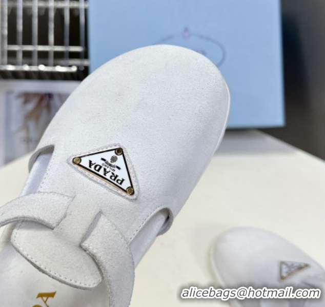 Best Grade Prada Suede Open Back Shoes White 2025 PR042402