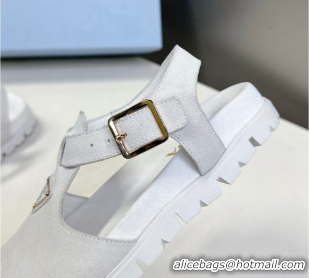 Best Grade Prada Suede Open Back Shoes White 2025 PR042402