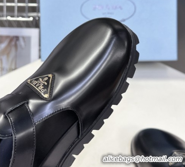 Shop Cheap Prada Brushed Leather Open Back Shoes Black 2025 PR042402