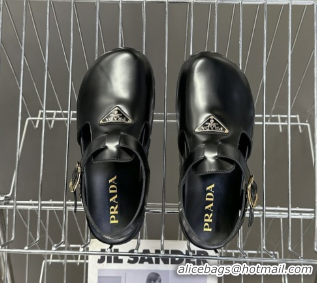 Shop Cheap Prada Brushed Leather Open Back Shoes Black 2025 PR042402