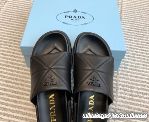 Buy Luxury Prada Leather Platform Slides Sandal 4.5cm Black 2025 PR042403