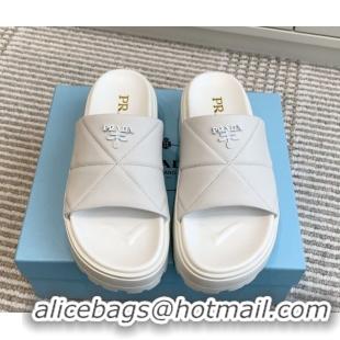 Unique Discount Prada Leather Platform Slides Sandal 4.5cm White 2025 PR042403