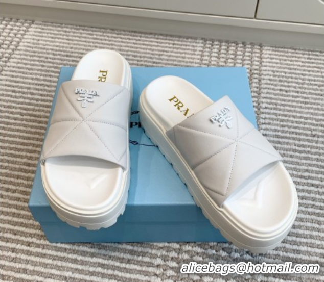 Unique Discount Prada Leather Platform Slides Sandal 4.5cm White 2025 PR042403