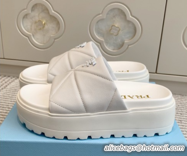 Unique Discount Prada Leather Platform Slides Sandal 4.5cm White 2025 PR042403