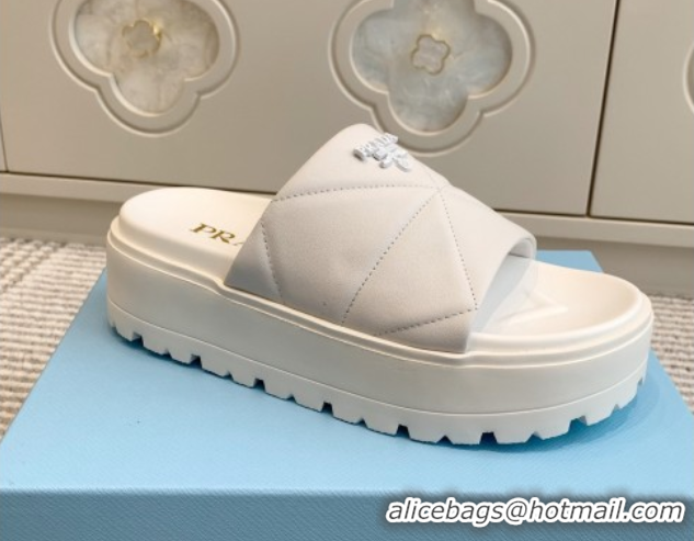 Unique Discount Prada Leather Platform Slides Sandal 4.5cm White 2025 PR042403