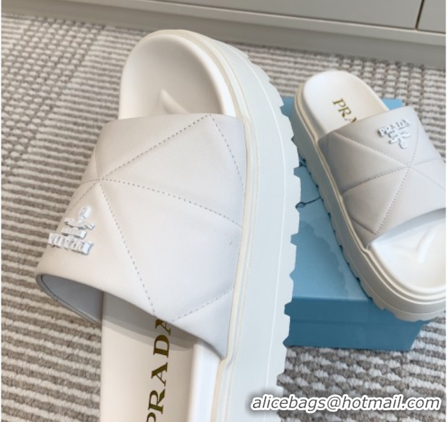 Unique Discount Prada Leather Platform Slides Sandal 4.5cm White 2025 PR042403