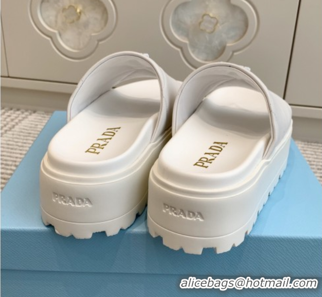 Unique Discount Prada Leather Platform Slides Sandal 4.5cm White 2025 PR042403