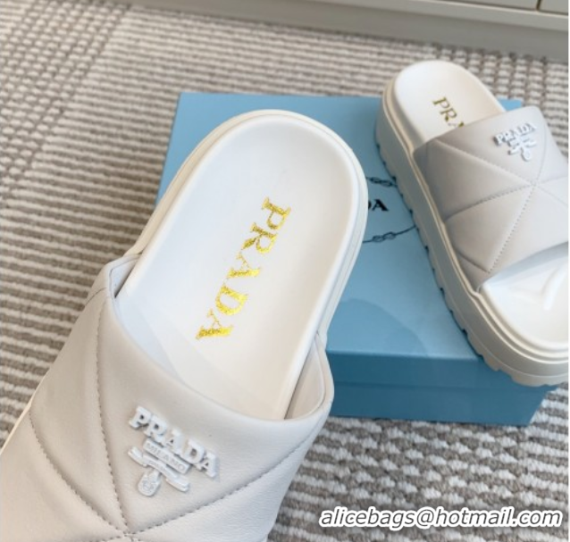 Unique Discount Prada Leather Platform Slides Sandal 4.5cm White 2025 PR042403
