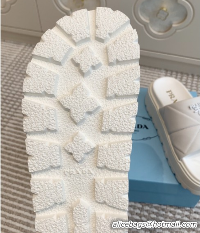 Unique Discount Prada Leather Platform Slides Sandal 4.5cm White 2025 PR042403