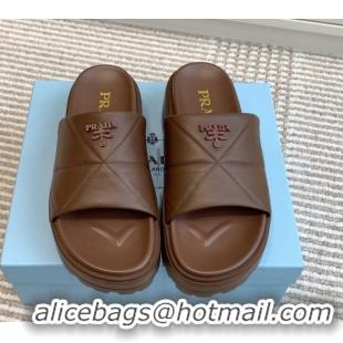Purchase Prada Leather Platform Slides Sandal 4.5cm Brown 2025 PR042403