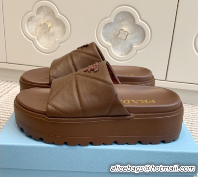 Purchase Prada Leather Platform Slides Sandal 4.5cm Brown 2025 PR042403