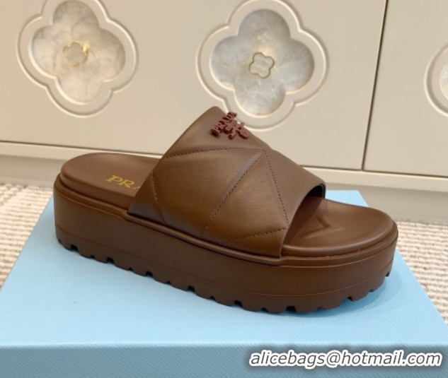Purchase Prada Leather Platform Slides Sandal 4.5cm Brown 2025 PR042403