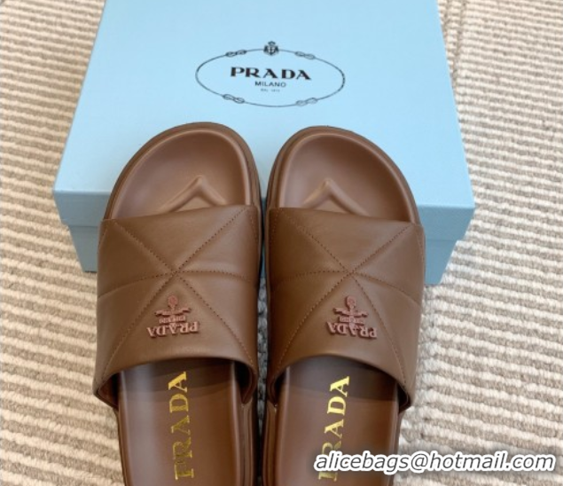 Purchase Prada Leather Platform Slides Sandal 4.5cm Brown 2025 PR042403