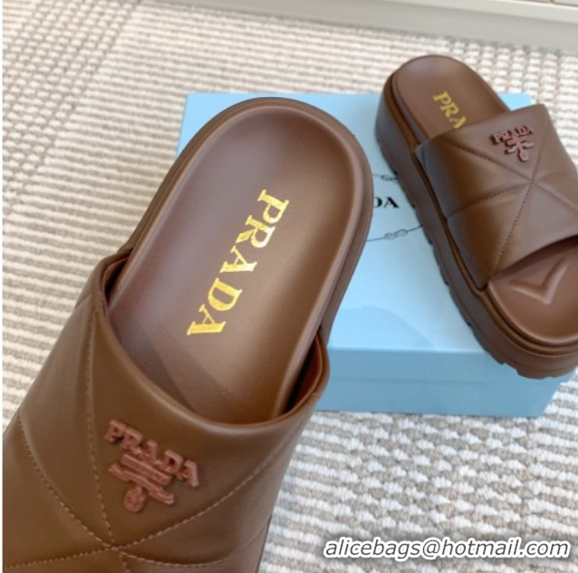 Purchase Prada Leather Platform Slides Sandal 4.5cm Brown 2025 PR042403