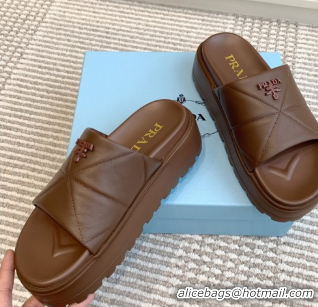 Purchase Prada Leather Platform Slides Sandal 4.5cm Brown 2025 PR042403