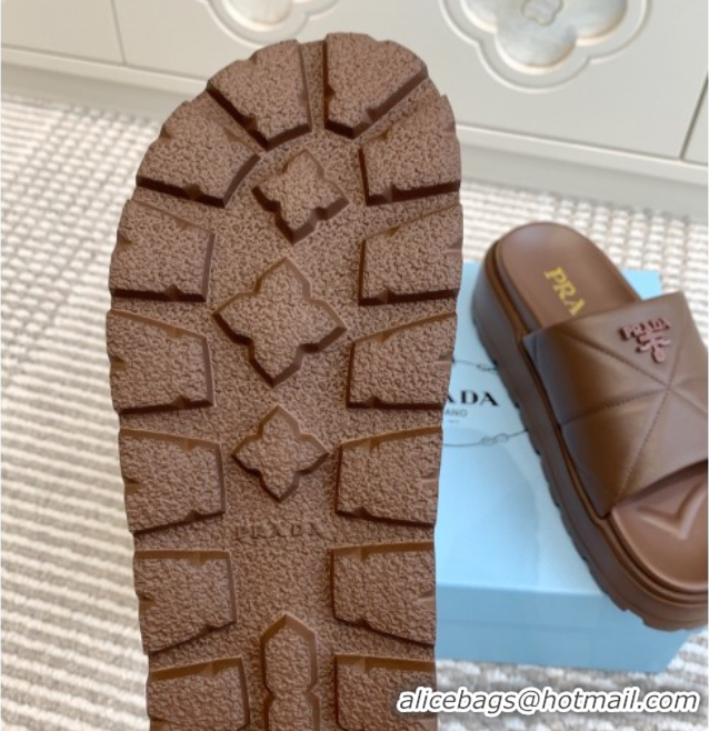 Purchase Prada Leather Platform Slides Sandal 4.5cm Brown 2025 PR042403